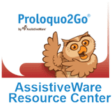 Thumbnail picture of Proloquo2Go logo (an owl smiling and waving) with the words Proloquo2Go AssistiveWare Resource Center.